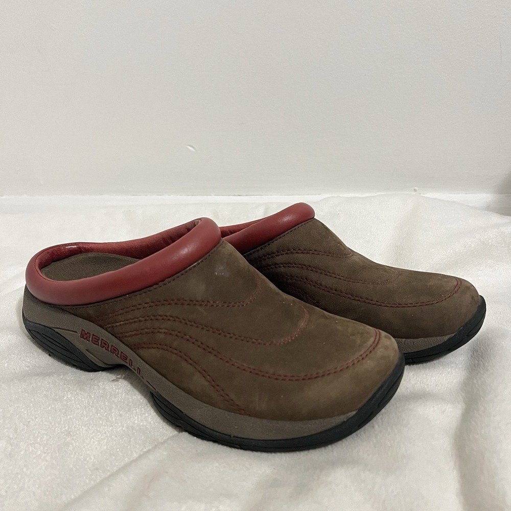 Merrell Moc Mule Clog Womens 6 Brown Primo Suede Leather Slide Outdoor Walking